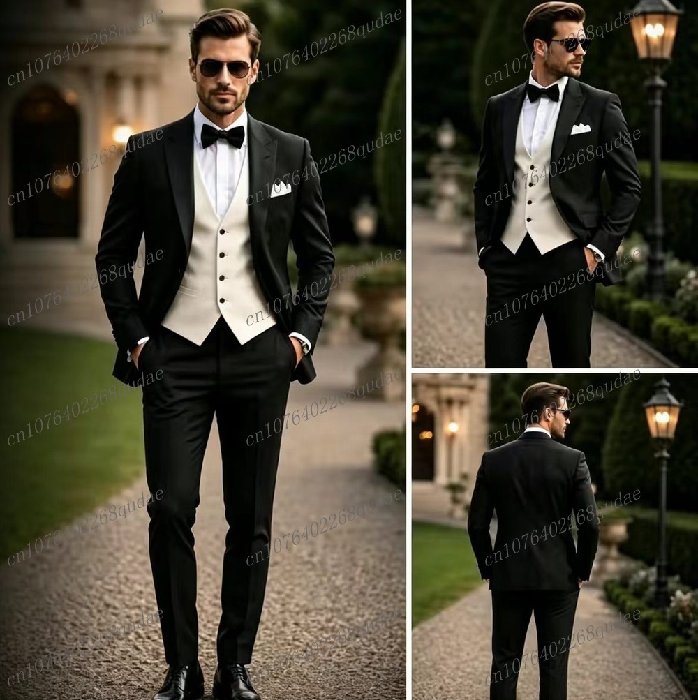Formal Wear Jersey For Men - Resmi Siyah Beyaz Erkek Takım Elbise