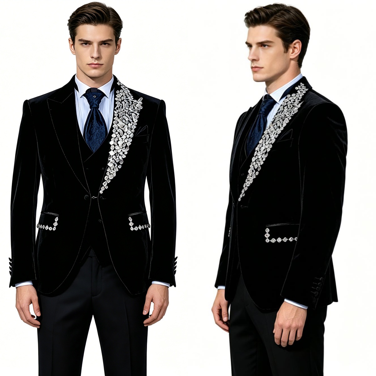 Formal Wear Jersey For Men - Resmi Düğün Smokinleri Kadife 2 Parça