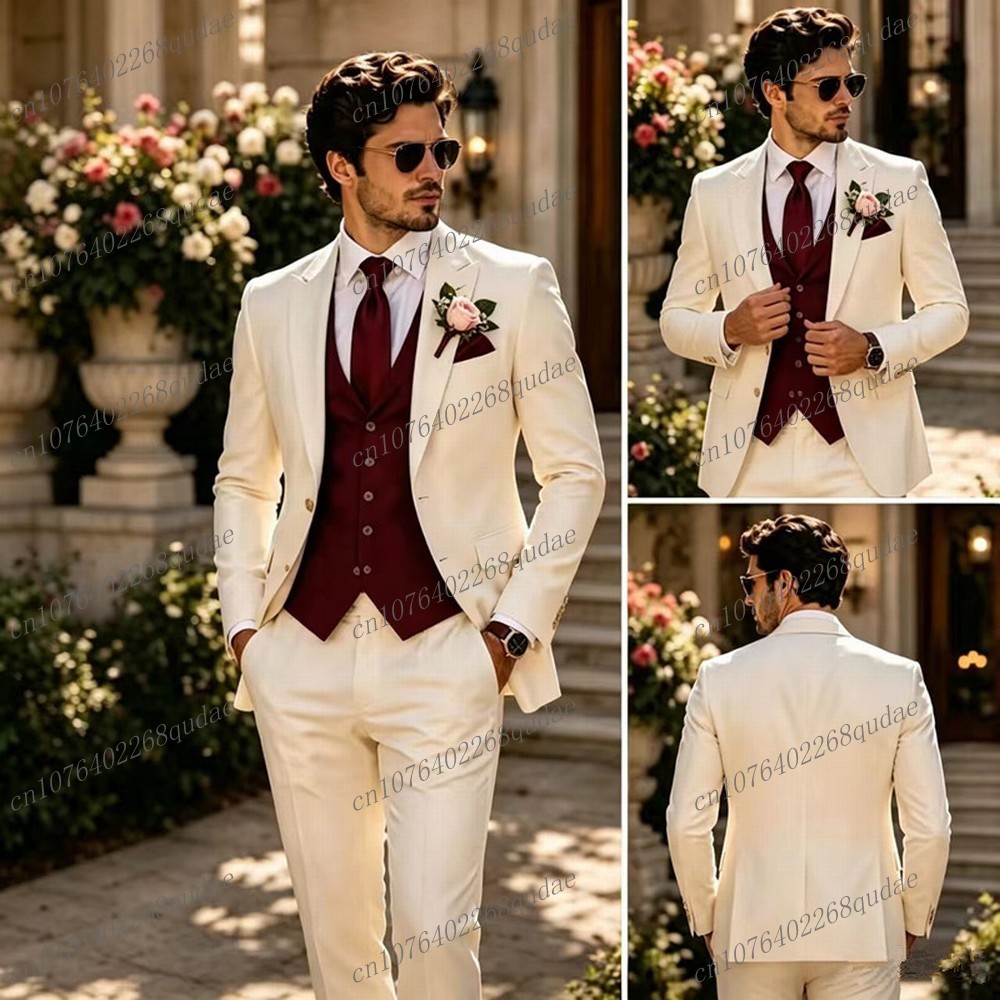 Formal Wear Jersey For Men - Beyaz ve Bordo Resmi Erkek Takım