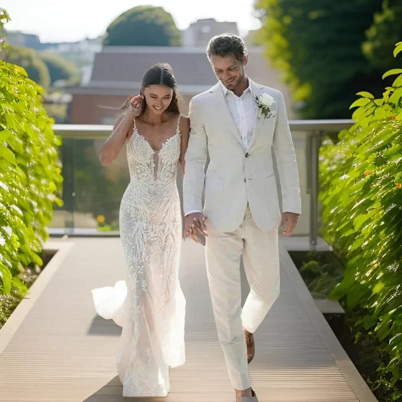 Men Linen Formal Wear - Keten Düğün Smokin Erkekler Için Yaz
