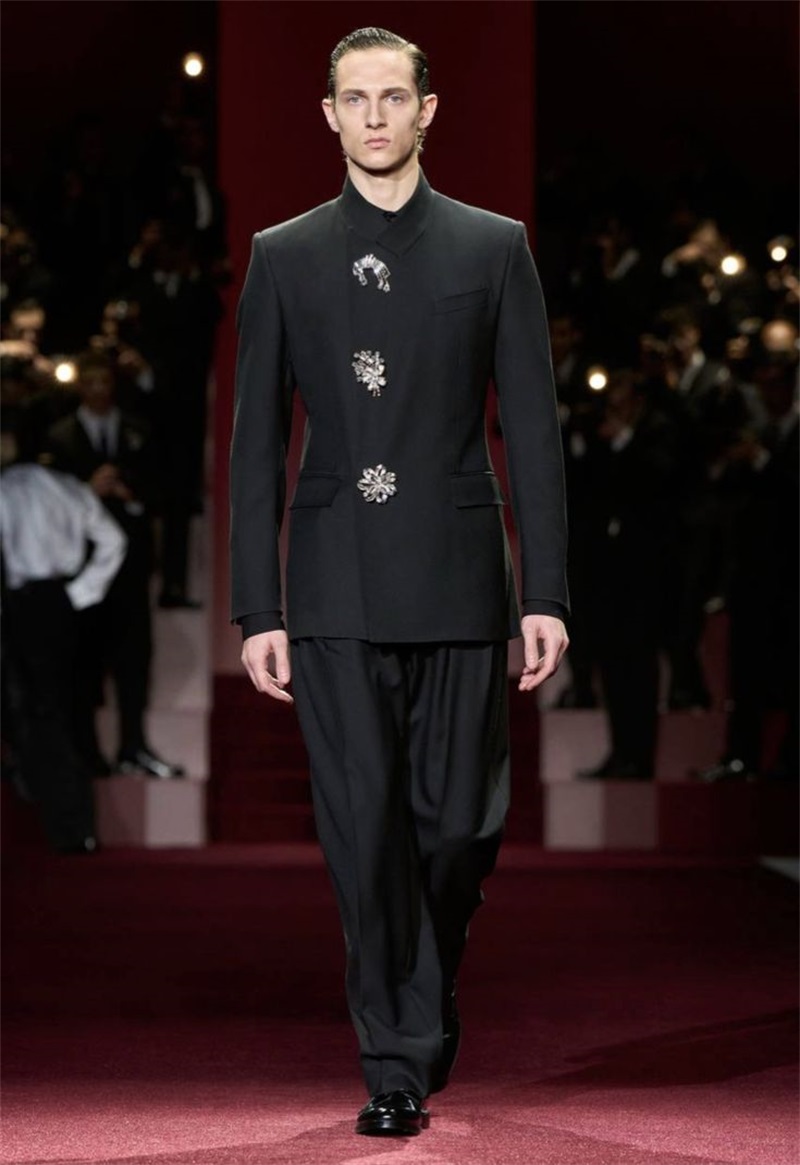 Formal Wear Jersey For Men - Siyah Kristaller Erkek Takım Elbise Seti