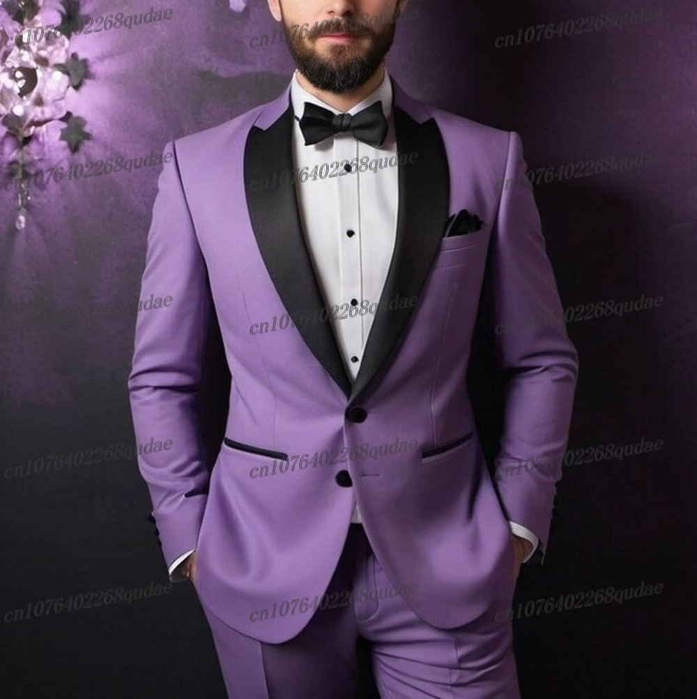 Formal Wear Jersey For Men - Siyah Yaka Açık Mor Resmi Erkek