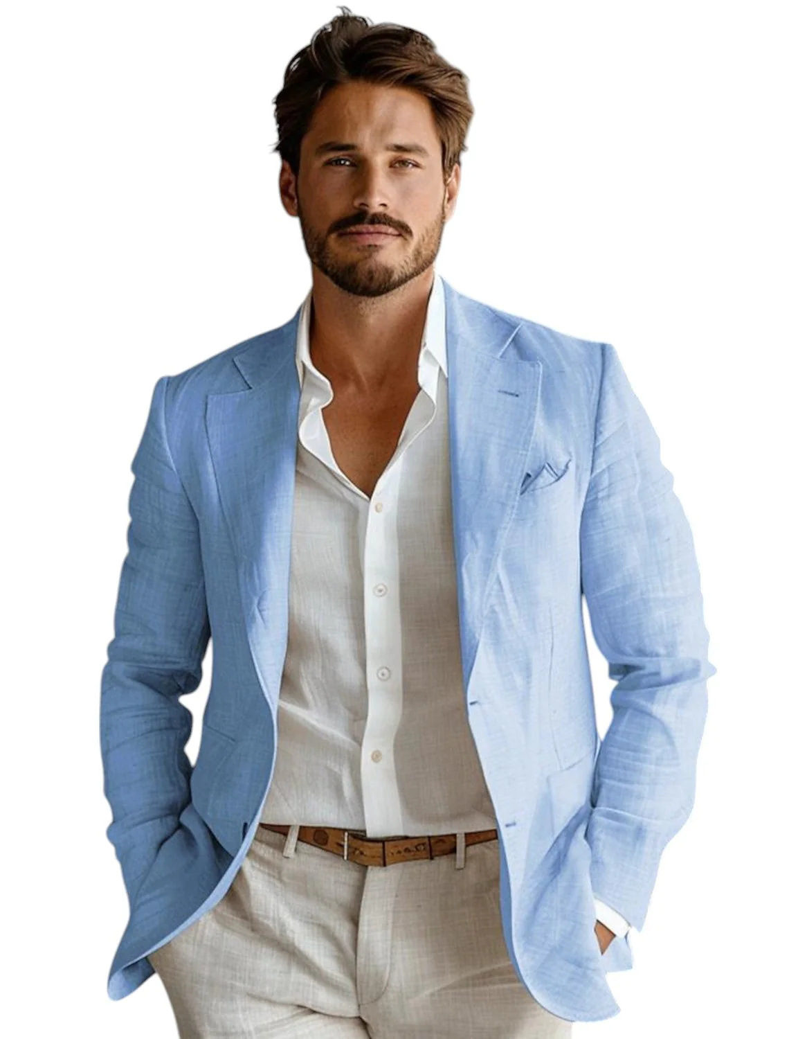 Men Linen Formal Wear - Mavi Slim Fit Erkek Keten Blazer