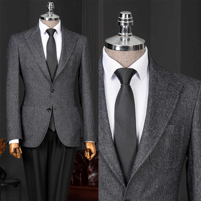 Men Linen Formal Wear - Klasik Balık Sırtı Desenli Erkek 2