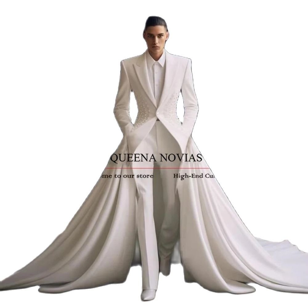 Formal Wear Jersey For Men - Zarif İncili Pelerinli Erkek Takımları, Uzun