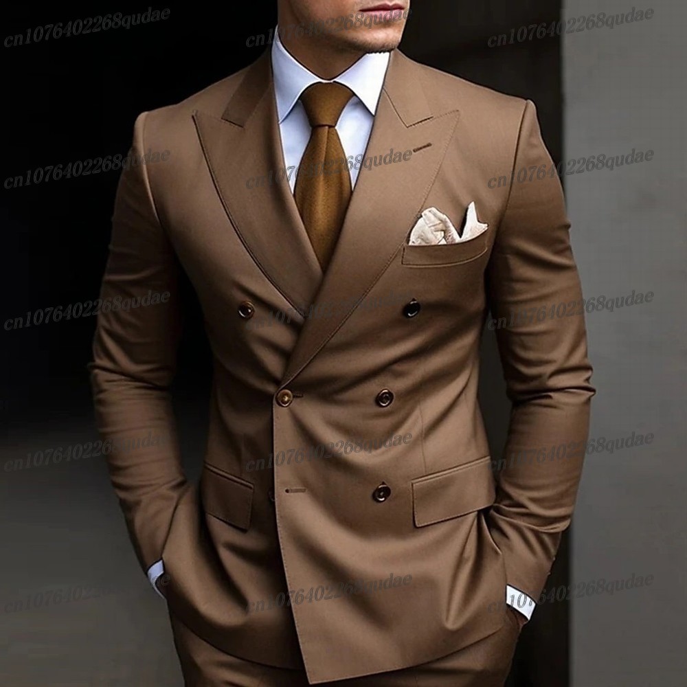 Formal Wear Jersey For Men - Kahverengi Resmi Durum Erkek Takım Elbise